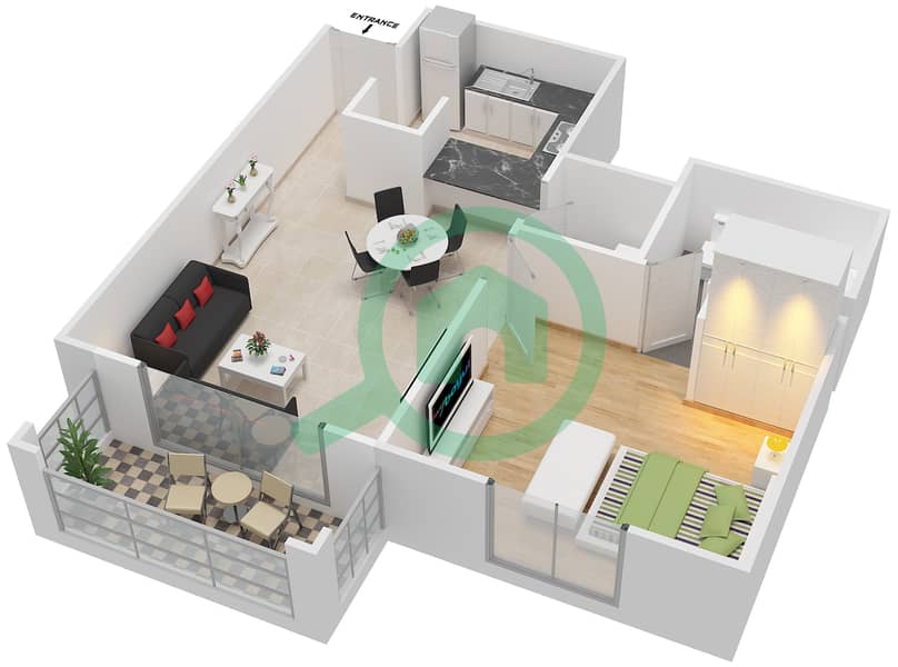 Аль Дар Тауэр - Апартамент 1 Спальня планировка Тип G2 interactive3D
