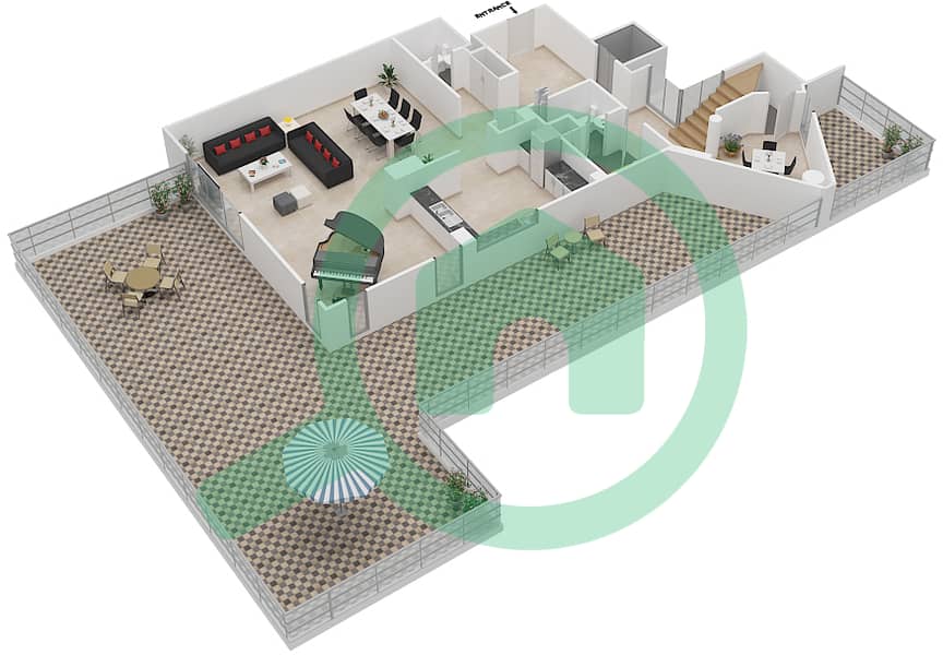 المخططات الطابقية لتصميم النموذج C شقة 3 غرف نوم - فلل المسك interactive3D