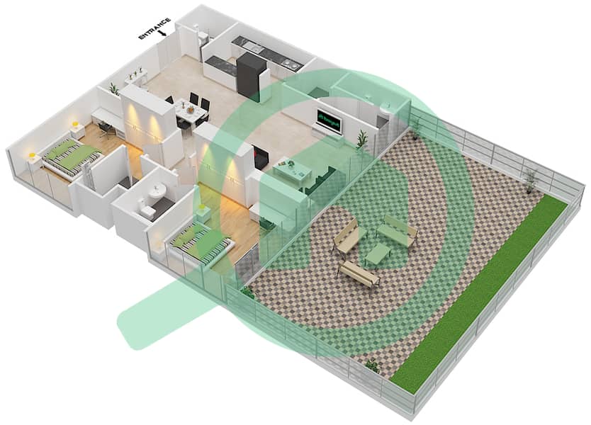 置银大厦A座 - 2 卧室公寓类型／单位B/2戶型图 interactive3D