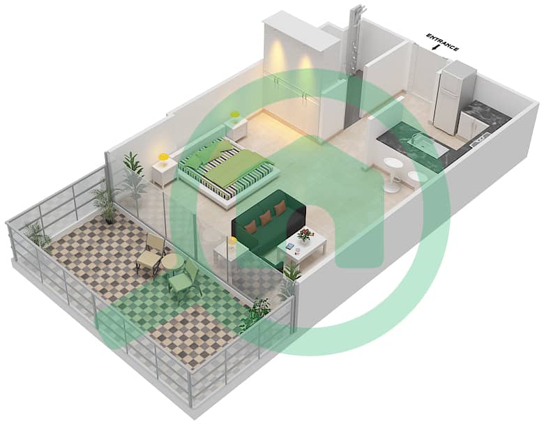 المخططات الطابقية لتصميم النموذج / الوحدة A/6-7 شقة استوديو - برج سيلفرين B interactive3D