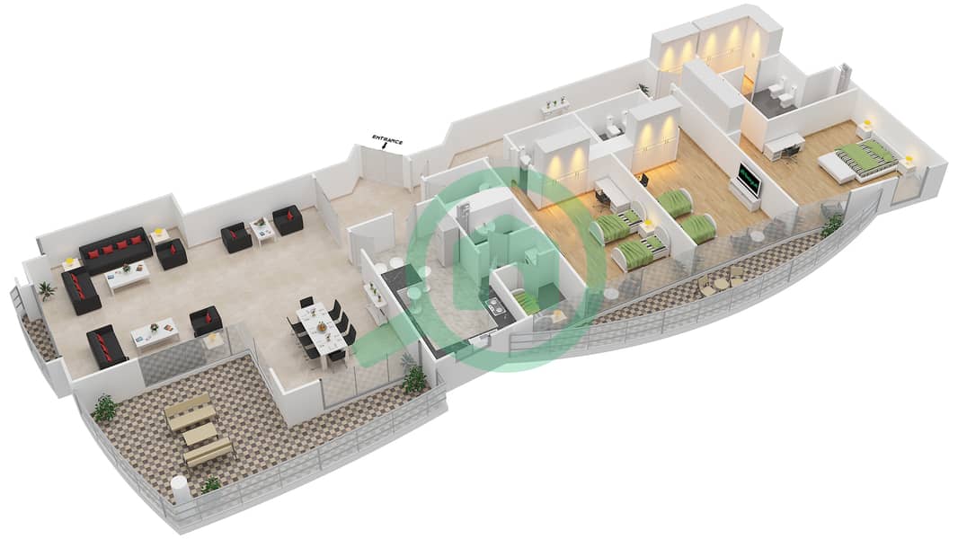 德尔马住宅区 - 3 卧室公寓类型EL PUERTO戶型图 interactive3D