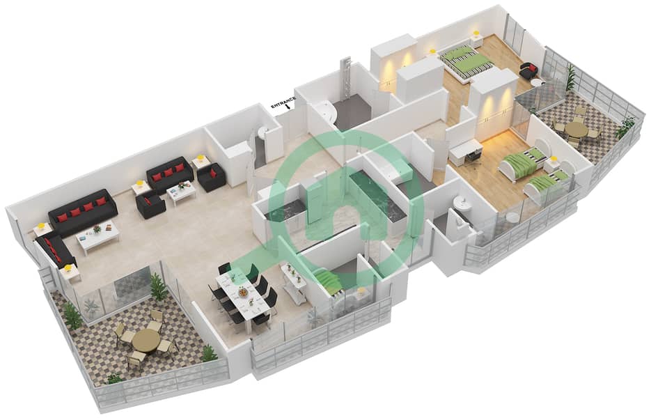 Ла Резиденс Дель Мар - Апартамент 2 Cпальни планировка Тип DOBLE VISTA interactive3D