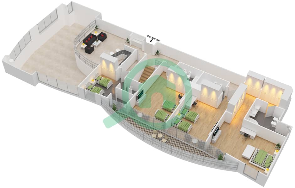 المخططات الطابقية لتصميم النموذج LOS DOS شقة 3 غرف نوم - لا ريزيدنس ديل مار interactive3D