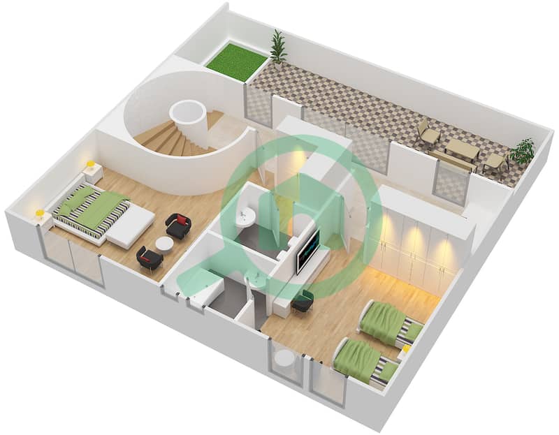 Ла Резиденс Дель Мар - Вилла 3 Cпальни планировка Тип LAS VILLAS interactive3D
