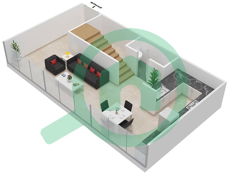 المخططات الطابقية لتصميم النموذج / الوحدة A/1,12 شقة 2 غرفة نوم - برج سيلفرين B interactive3D