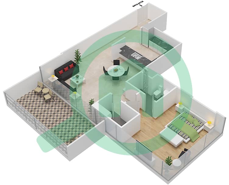 置银大厦B座 - 1 卧室公寓类型／单位A/2,5戶型图 interactive3D