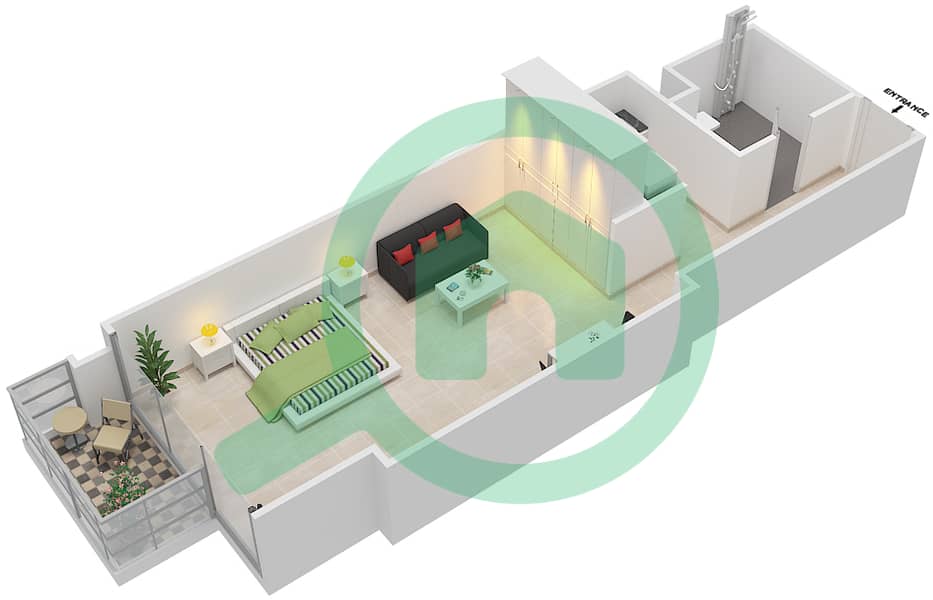 المخططات الطابقية لتصميم الوحدة 2 FLOOR 1 شقة استوديو - ليف ريزيدنس interactive3D