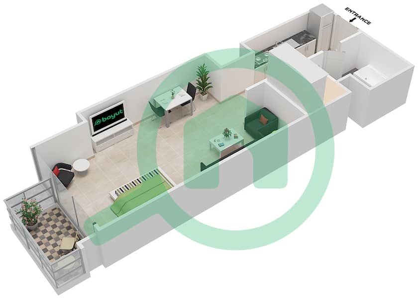 المخططات الطابقية لتصميم الوحدة 3 FLOOR 1 شقة استوديو - ليف ريزيدنس interactive3D