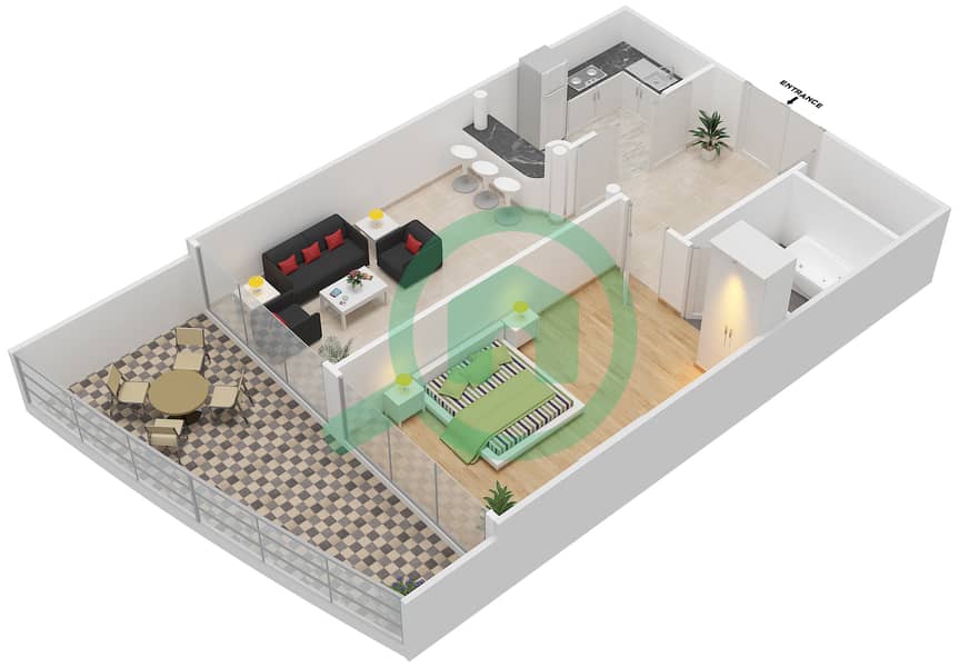 المخططات الطابقية لتصميم النموذج 1 شقة 1 غرفة نوم - دريم تاور 1 interactive3D