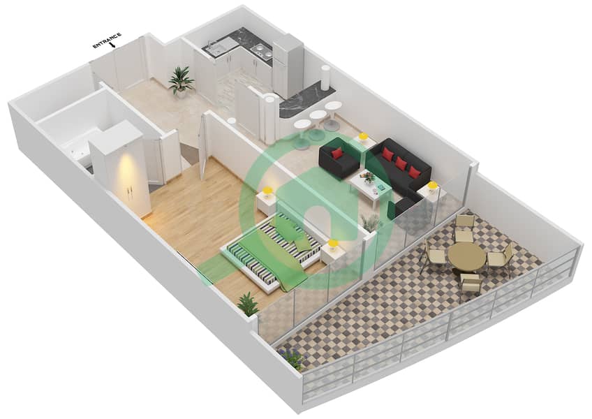 المخططات الطابقية لتصميم النموذج 9 شقة 1 غرفة نوم - دريم تاور 1 interactive3D