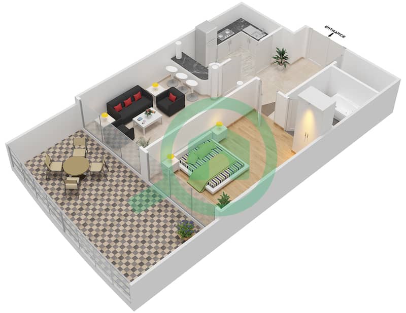 Dream Tower 1 - 1 Bedroom Apartment Type 11 Floor plan interactive3D