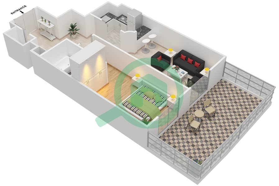 Дрим Тауэр 1 - Апартамент 1 Спальня планировка Тип 13 interactive3D