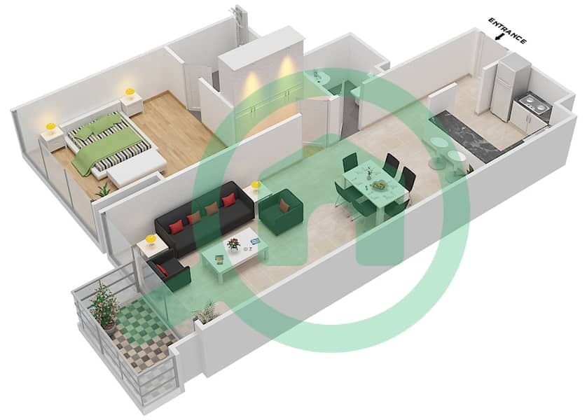 المخططات الطابقية لتصميم الوحدة 5 FLOOR 1-2 شقة 1 غرفة نوم - ليف ريزيدنس interactive3D