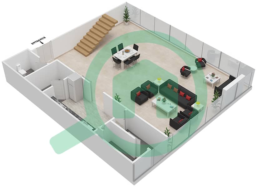 المخططات الطابقية لتصميم النموذج / الوحدة D/2,11 شقة 3 غرف نوم - برج سيلفرين B interactive3D