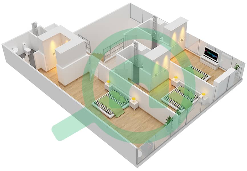 المخططات الطابقية لتصميم النموذج / الوحدة D/2,11 شقة 3 غرف نوم - برج سيلفرين B interactive3D
