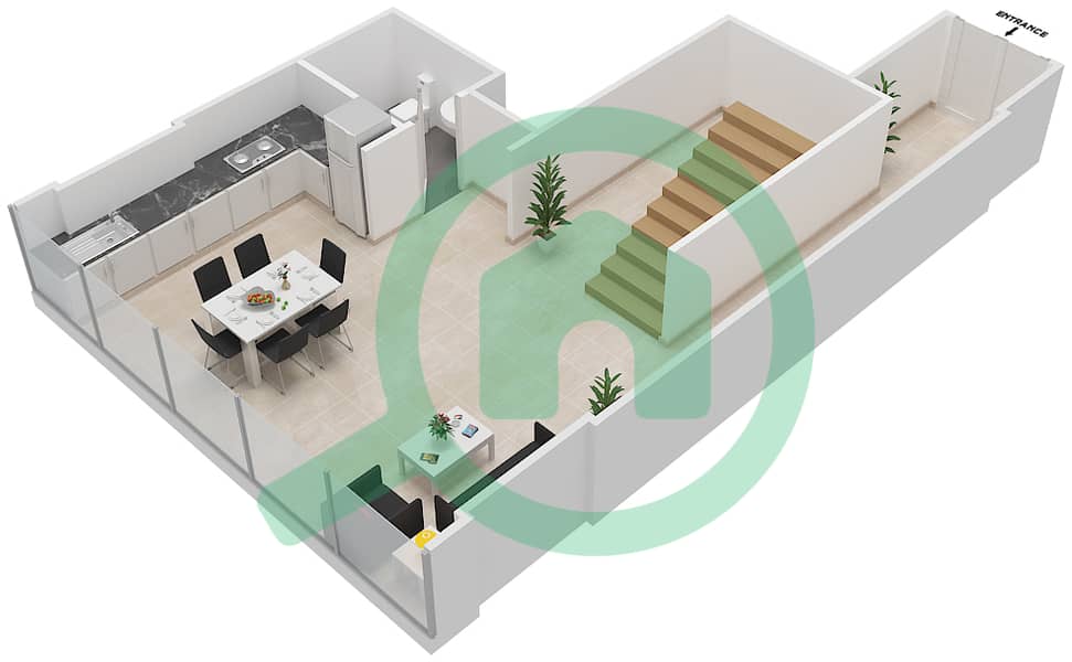 المخططات الطابقية لتصميم النموذج / الوحدة C/3,10 شقة 2 غرفة نوم - برج سيلفرين B interactive3D
