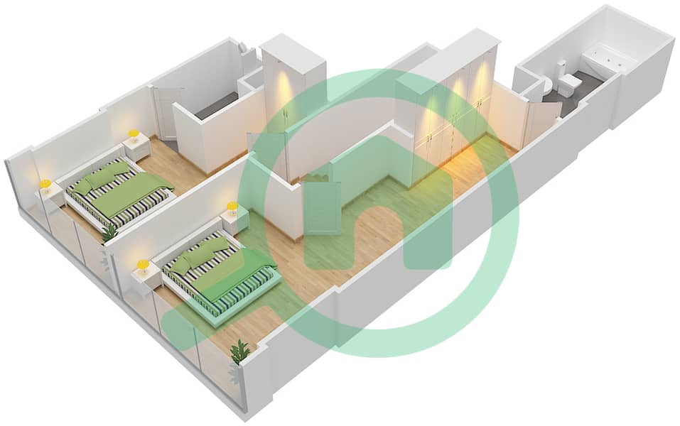 المخططات الطابقية لتصميم النموذج / الوحدة C/3,10 شقة 2 غرفة نوم - برج سيلفرين B interactive3D