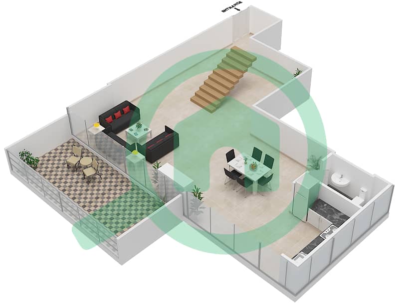 المخططات الطابقية لتصميم النموذج / الوحدة B/4,9 شقة 2 غرفة نوم - برج سيلفرين B interactive3D