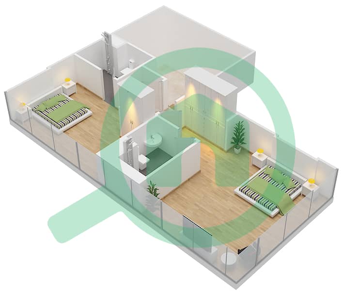 المخططات الطابقية لتصميم النموذج / الوحدة B/4,9 شقة 2 غرفة نوم - برج سيلفرين B interactive3D