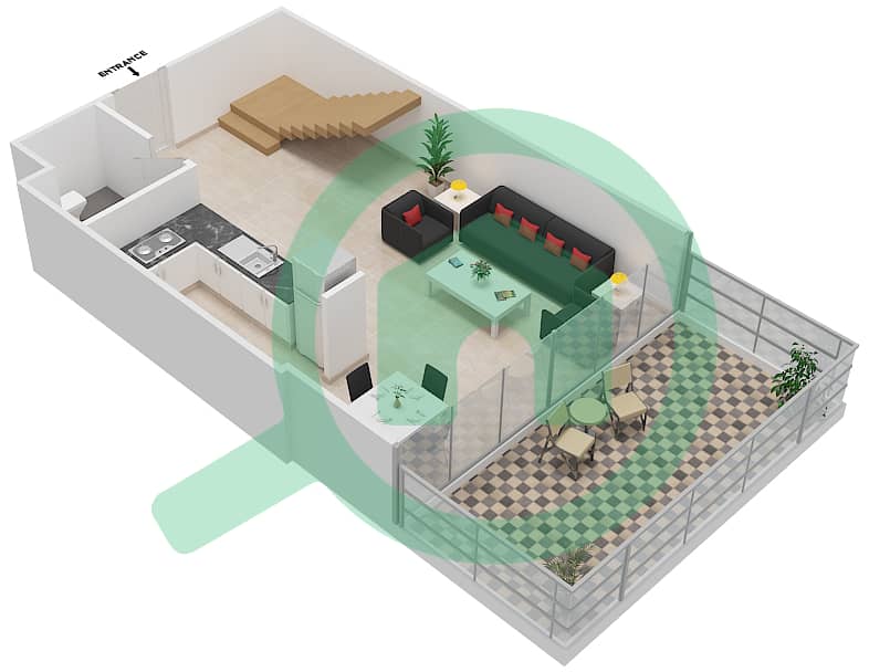 置银大厦B座 - 1 卧室公寓类型／单位A/5戶型图 interactive3D