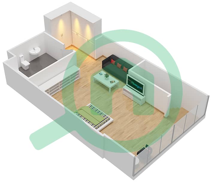 المخططات الطابقية لتصميم النموذج / الوحدة A/5 شقة 1 غرفة نوم - برج سيلفرين B interactive3D