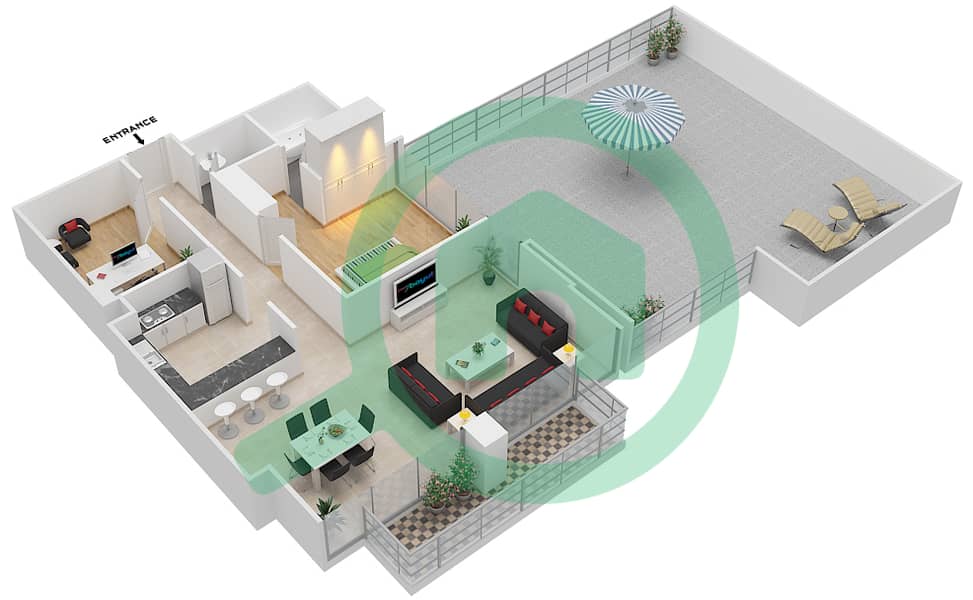 المخططات الطابقية لتصميم الوحدة 1 FLOOR 2 شقة 1 غرفة نوم - ليف ريزيدنس interactive3D