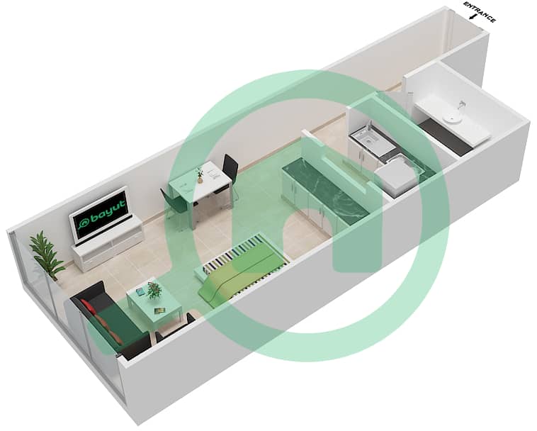 LIV Residence - Studio Apartment Unit 3 FLOOR 2 Floor plan interactive3D