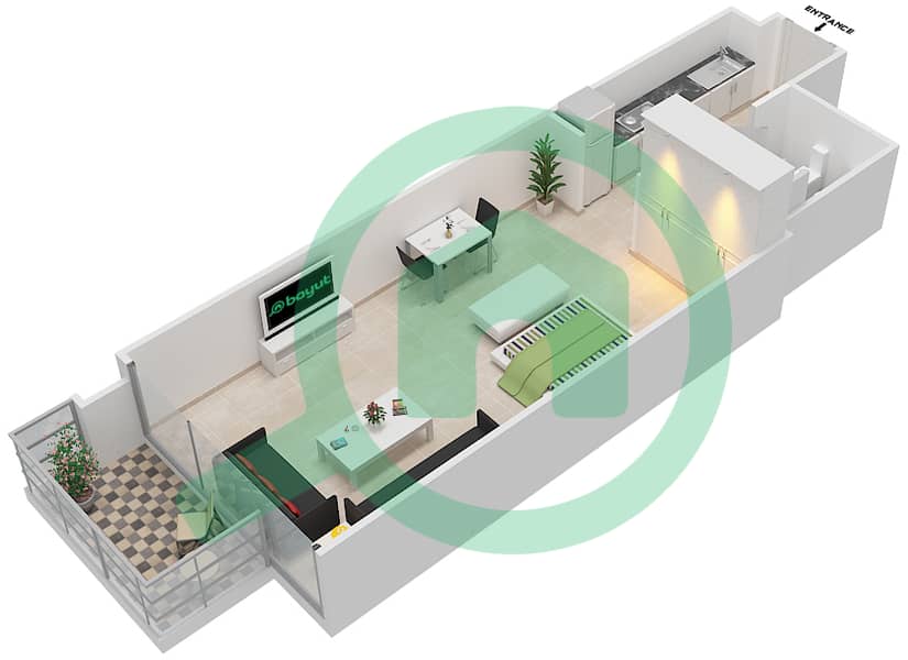 LIV公寓 - 单身公寓单位3 FLOOR 3,4,5,7-10,12,13戶型图 interactive3D