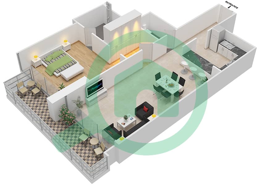 المخططات الطابقية لتصميم الوحدة 4 FLOOR 3 شقة 1 غرفة نوم - ليف ريزيدنس interactive3D