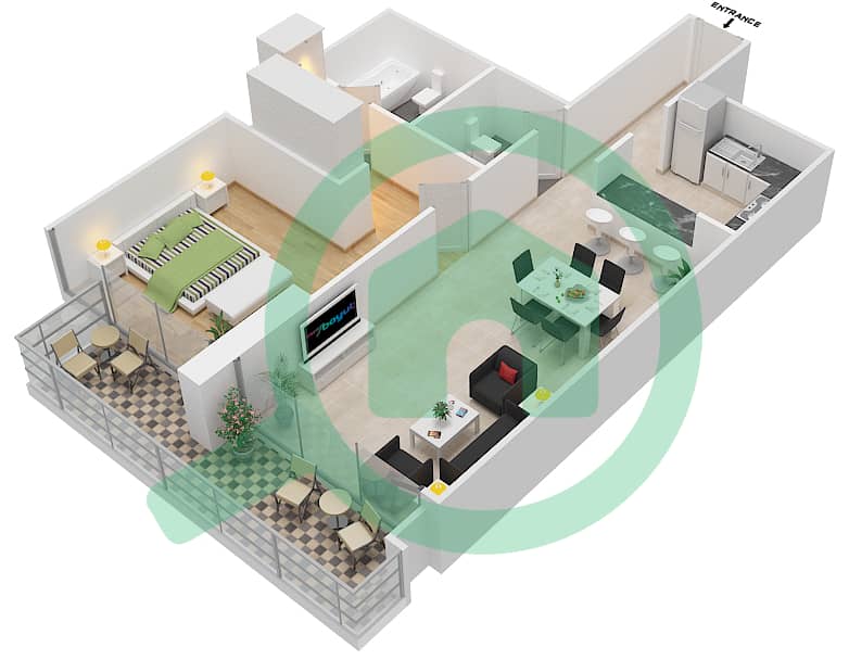 المخططات الطابقية لتصميم الوحدة FLOOR 4,5,7-10,12,13 شقة 1 غرفة نوم - ليف ريزيدنس interactive3D