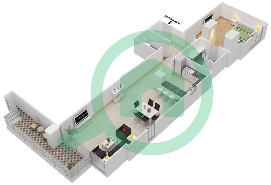 المخططات الطابقية لتصميم الوحدة 1 FLOOR 6 شقة 1 غرفة نوم - ليف ريزيدنس interactive3D