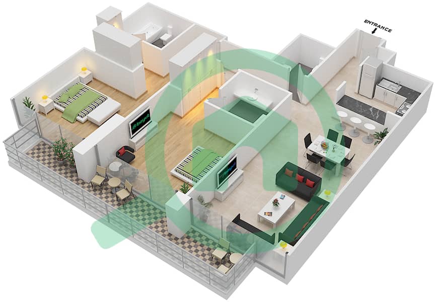 LIV公寓 - 2 卧室公寓单位2 FLOOR 11戶型图 interactive3D