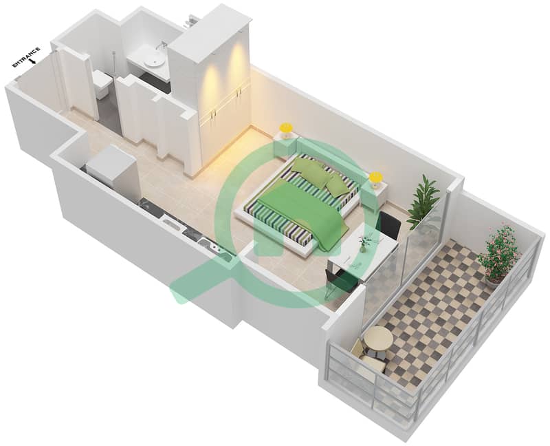 المخططات الطابقية لتصميم النموذج SA FLOOR-1-25 شقة استوديو - برج استوديو ون interactive3D
