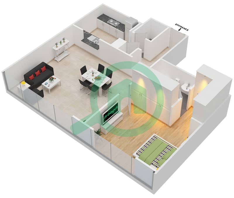 Marina Quays East - 1 Bedroom Apartment Suite 3 FLOOR 2 Floor plan interactive3D