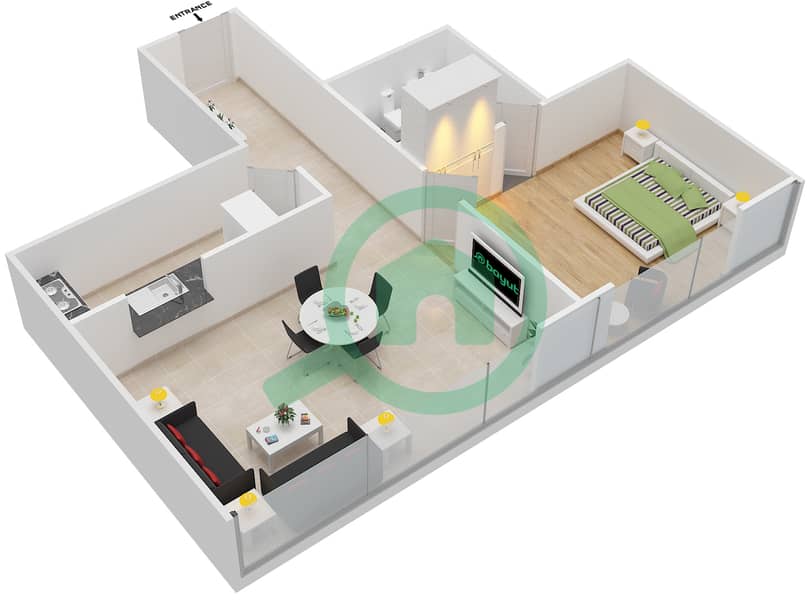 Marina Quays East - 1 Bedroom Apartment Suite 3 FLOOR 3 Floor plan interactive3D