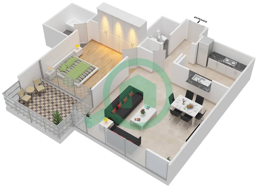 Marina Quays East - 1 Bedroom Apartment Suite 4 FLOOR 3 Floor plan interactive3D