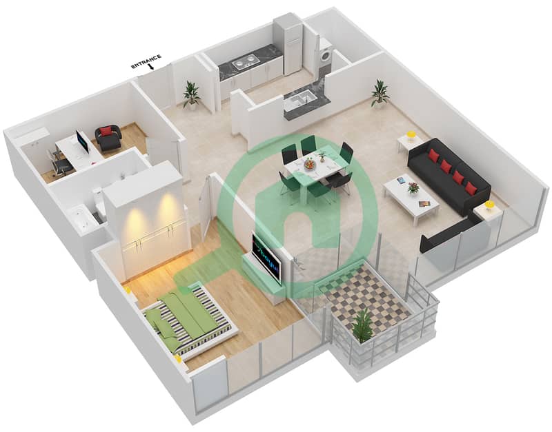 Marina Quays East - 1 Bedroom Apartment Suite 8 FLOOR 2,3 Floor plan interactive3D