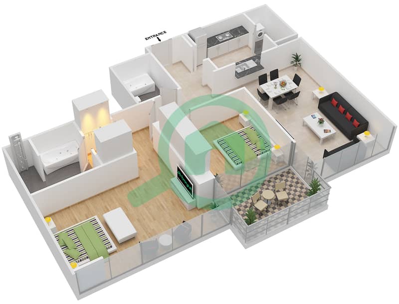 المخططات الطابقية لتصميم التصميم 2 FLOOR 2,3 شقة 2 غرفة نوم - مارينا كواي إيست interactive3D