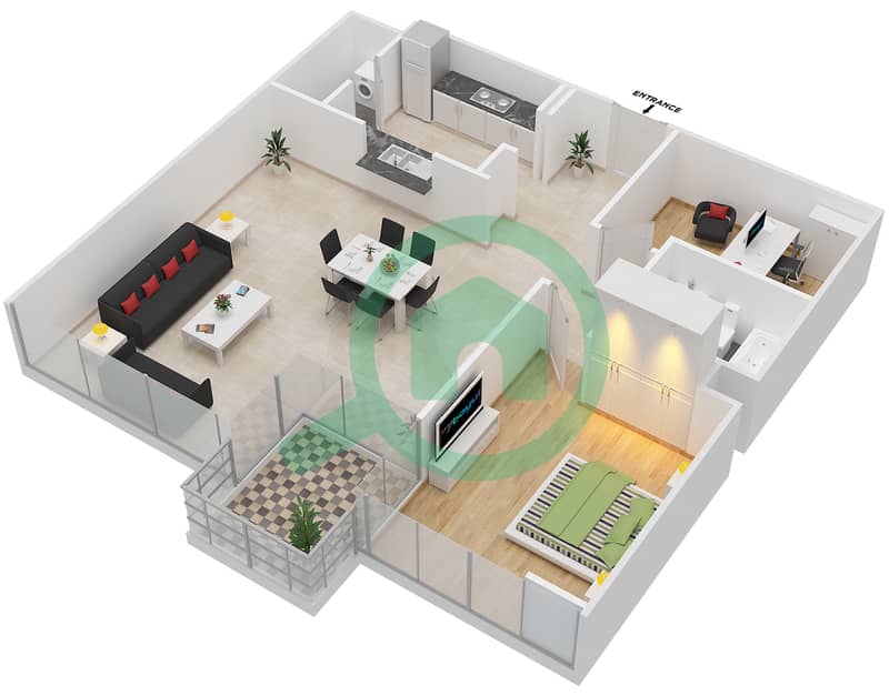 المخططات الطابقية لتصميم التصميم 9 FLOOR 2,3 شقة 1 غرفة نوم - مارينا كواي إيست interactive3D