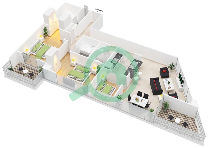 المخططات الطابقية لتصميم الوحدة 2 GROUND FLOOR 1-6 شقة 3 غرف نوم - المجرة 5 interactive3D