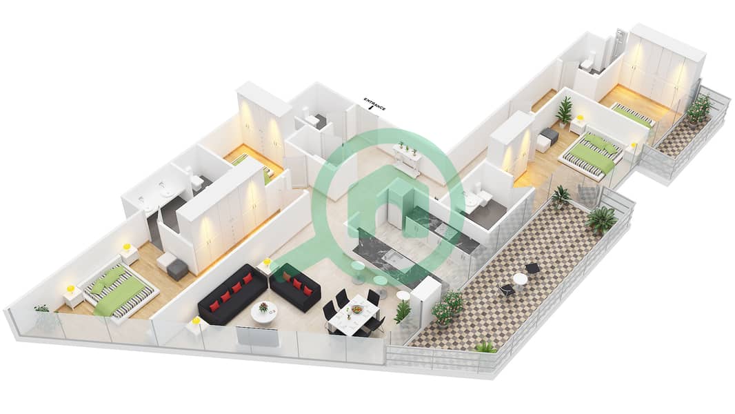 阿尔马贾拉5号楼 - 4 卧室顶楼公寓单位1 FLOOR 7戶型图 interactive3D
