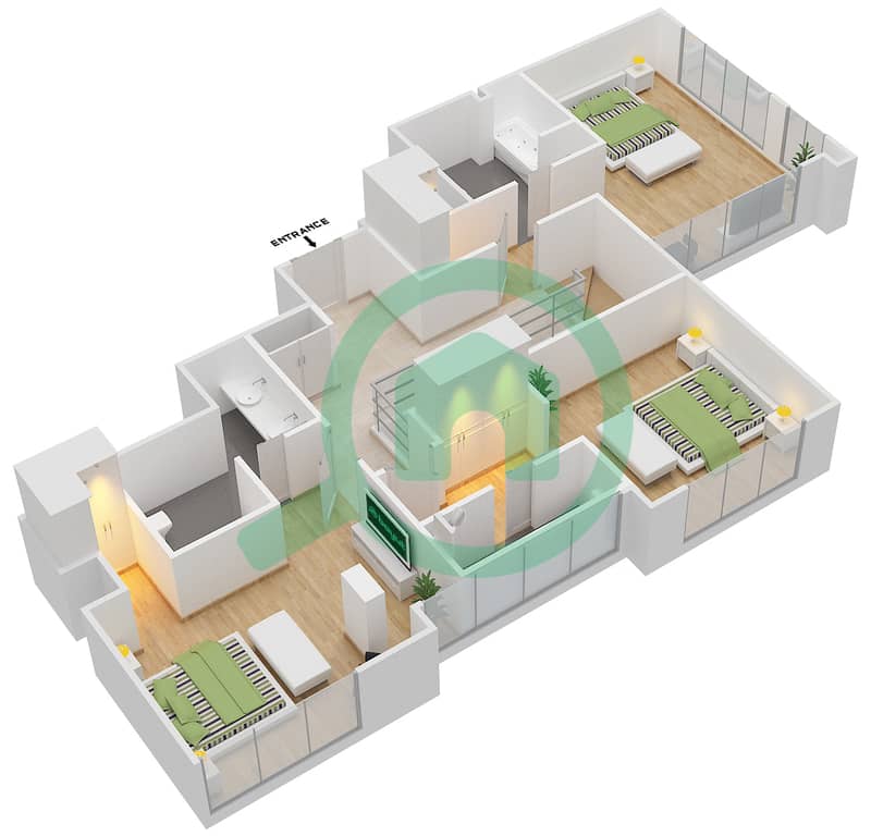 9号公寓 - 3 卧室顶楼公寓单位PH-3401 FLOOR 34,35戶型图 interactive3D