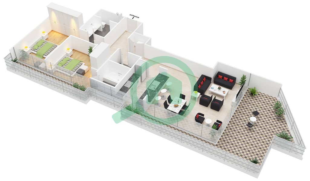 阿尔马贾拉5号楼 - 2 卧室顶楼公寓单位2 FLOOR 7戶型图 interactive3D