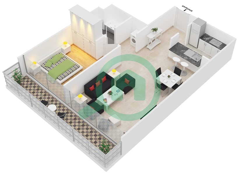 المخططات الطابقية لتصميم الوحدة 3 FLOOR 1-6 شقة 1 غرفة نوم - المجرة 5 interactive3D