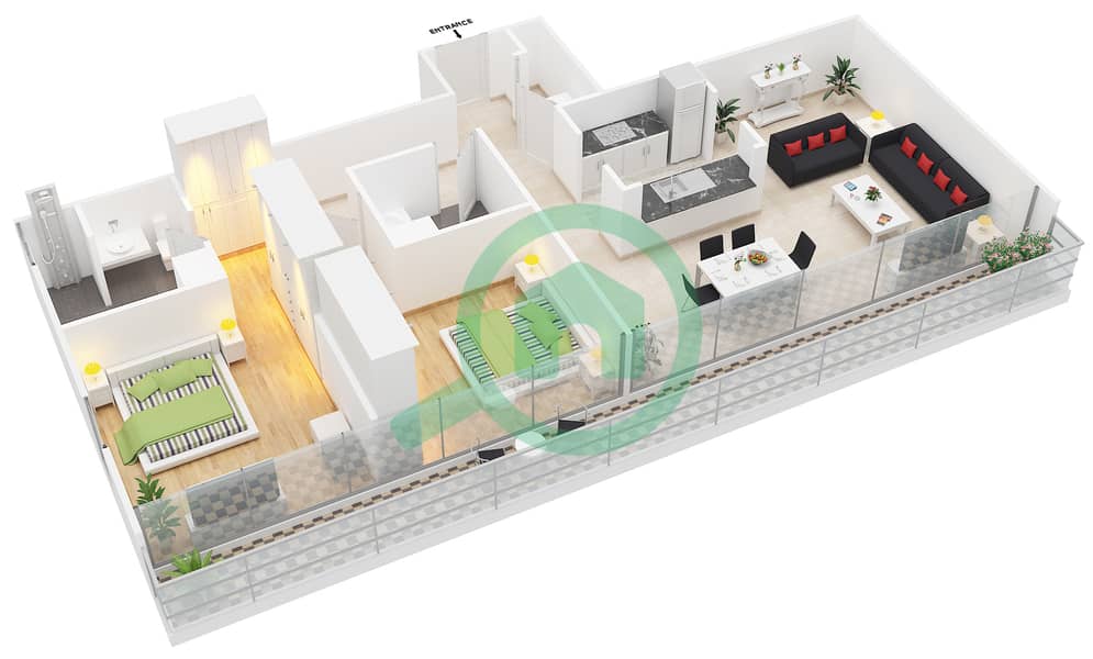 Al Majara 5 - 2 Bedroom Penthouse Unit 3 FLOOR 7 Floor plan interactive3D