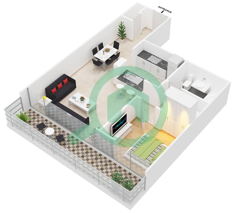阿尔马贾拉5号楼 - 1 卧室公寓单位4 FLOOR 2-6戶型图 interactive3D