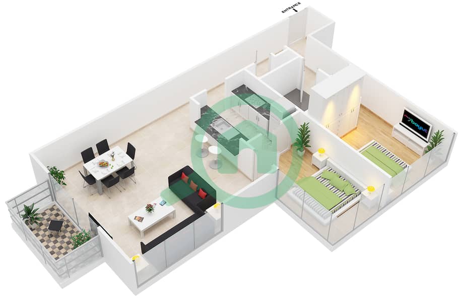 المخططات الطابقية لتصميم الوحدة 4 GROUND FLOOR شقة 2 غرفة نوم - المجرة 5 interactive3D
