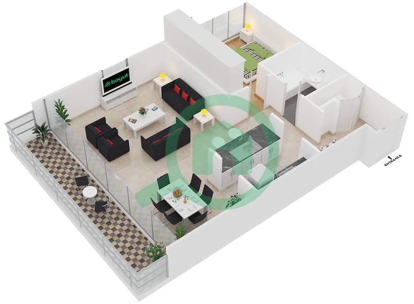 المخططات الطابقية لتصميم الوحدة 5 FLOOR 1 شقة 1 غرفة نوم - المجرة 5 interactive3D