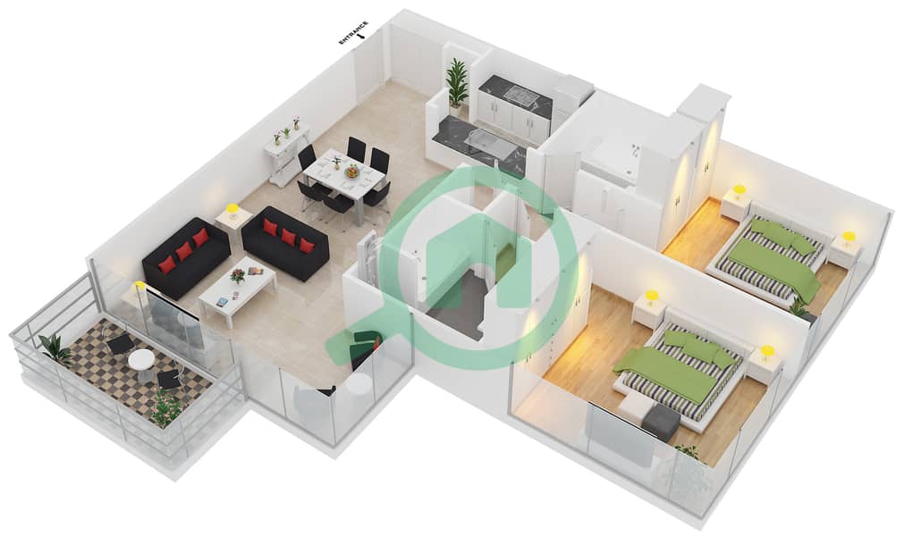 Аль Маджара 5 - Апартамент 2 Cпальни планировка Единица измерения 5 interactive3D