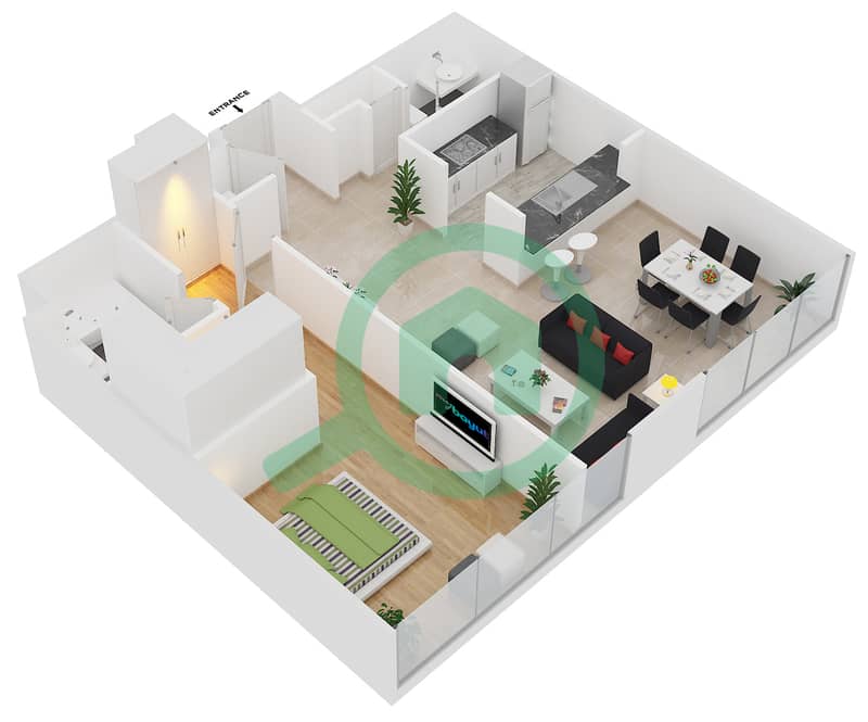 المخططات الطابقية لتصميم الوحدة 6 FLOOR 1 شقة 1 غرفة نوم - المجرة 5 interactive3D